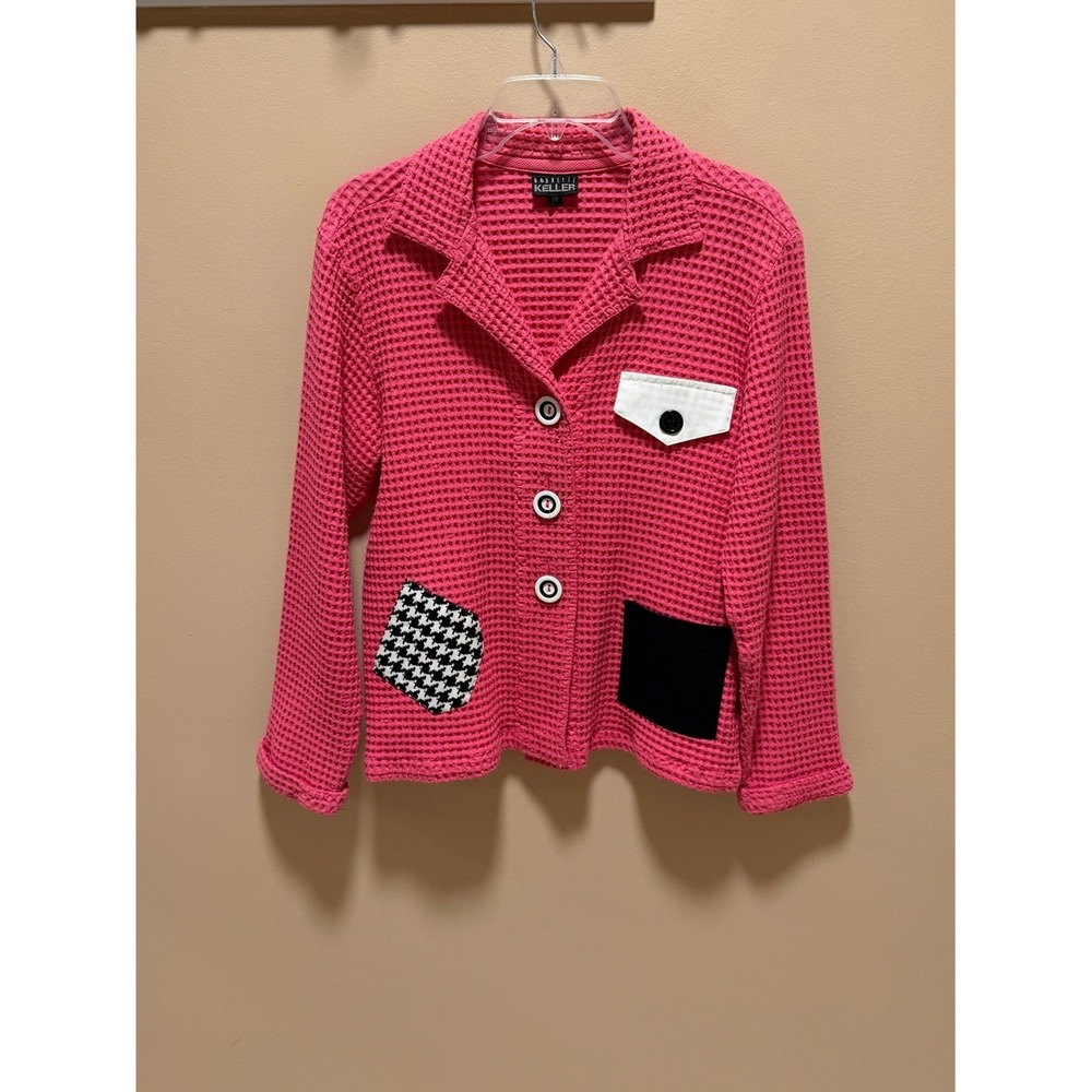 VTG Nannette Keller Pink Waffle Knit Blazer Shacket Patch Pockets Cotton 90's - Picture 17 of 17